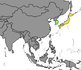 Giappone (giallo) e Corea (verde)